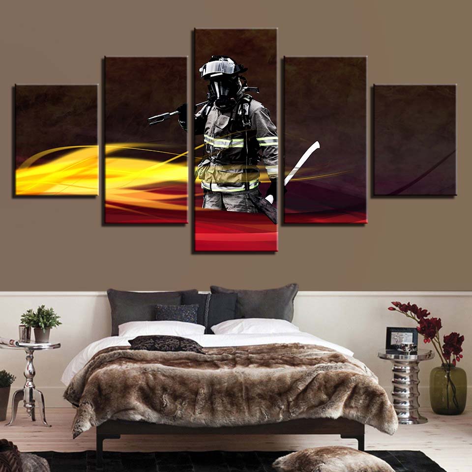 Artwork Poster HD Prints Home Firefighters Decor 5 Pieces Figure Wall Art Modular Living Room Pictures For Gift Canvas Painting