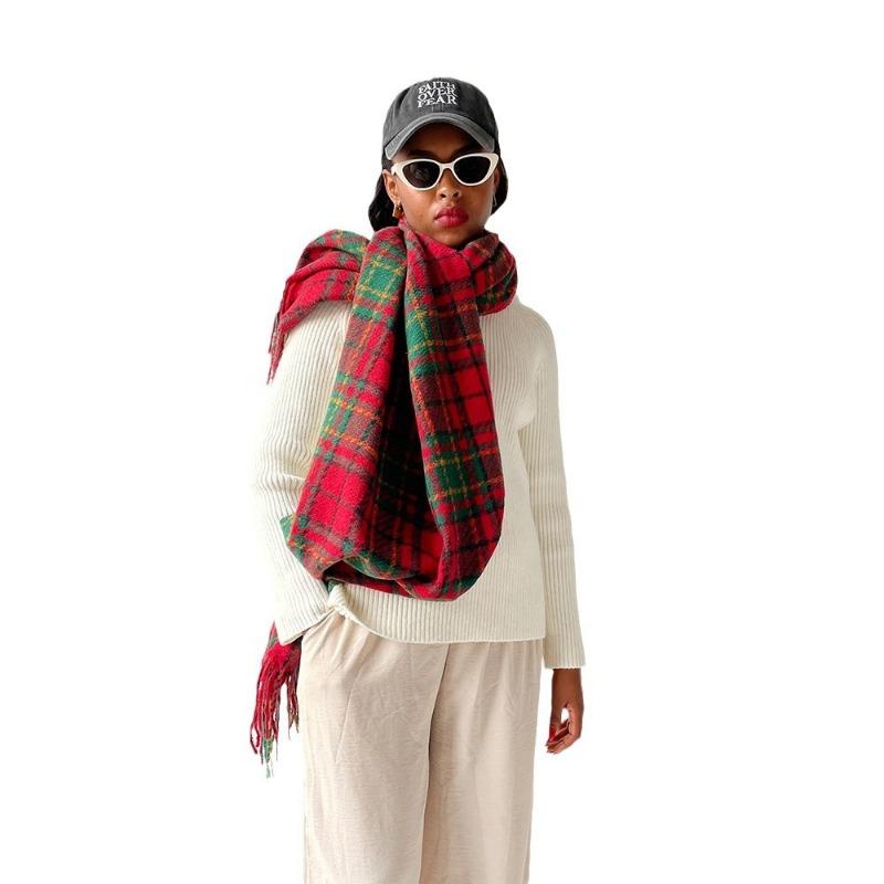 Circle yarn plaid shawl women's winter high-end atmosphere red scarf three christmas scarf shawl