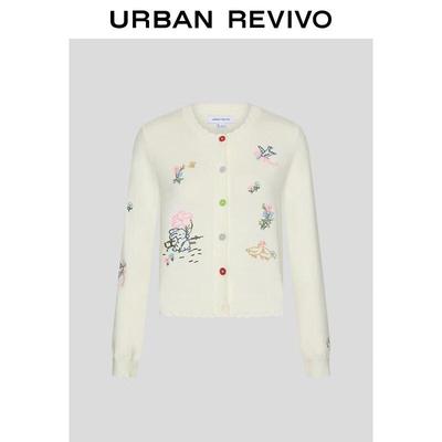 UR Damen Strickjacke mit Tier- und Blumenstickerei