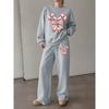 Women's Christmas Print Crewneck Sweatshirt & Wide-Leg Pants Set. Soft, Chic Long-Sleeve Lounge & Activewear for Fall/Winter.