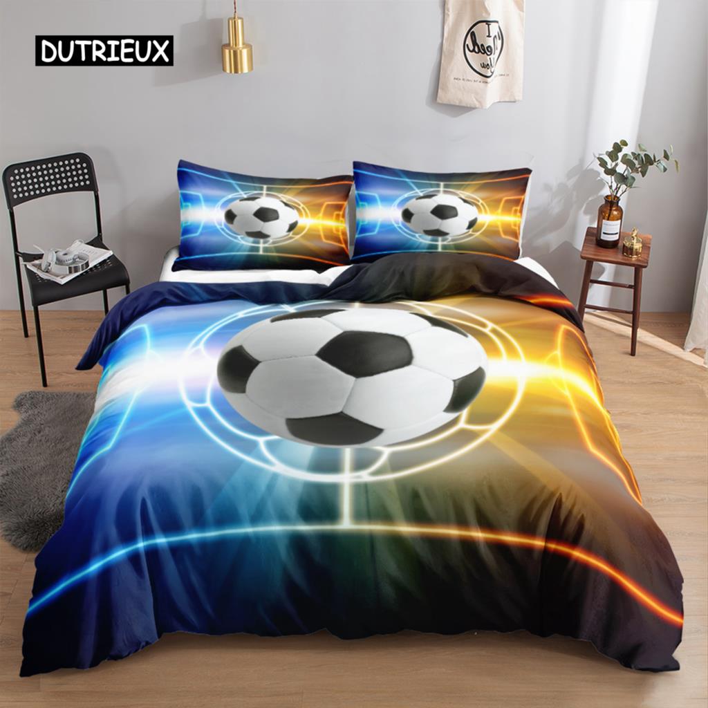 Football Duvet Cover Set 3D Football with Fire Teen Bedding Sets Boys Sports Twin Double Queen King Size Polyester Qulit Cover