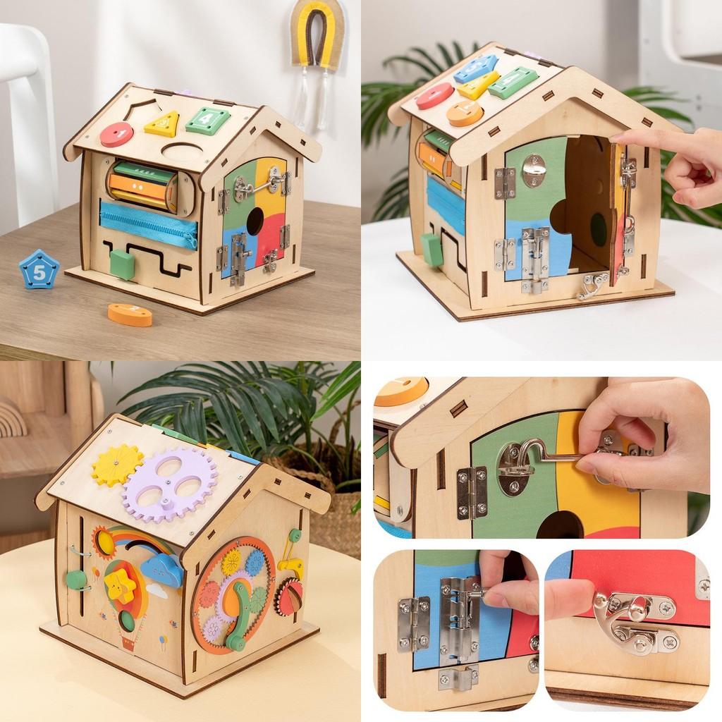 Wooden Busy House Toy For Kids With Educational Activities And Multifunctional Puzzle