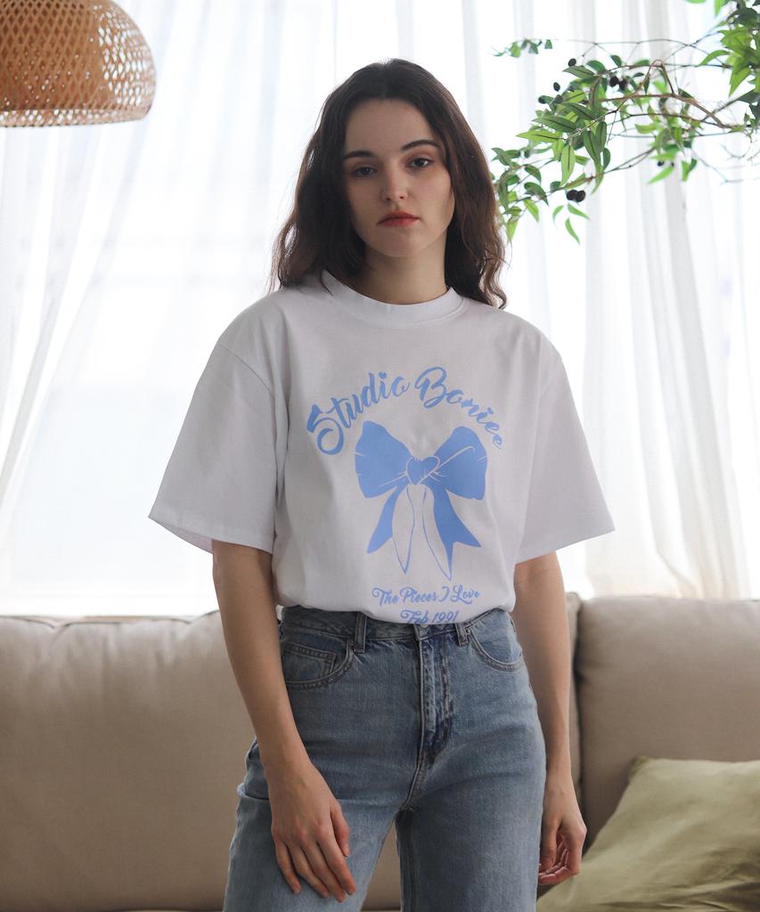 BONIEE Ribbon Graphic Loose Oversized T-Shirt White