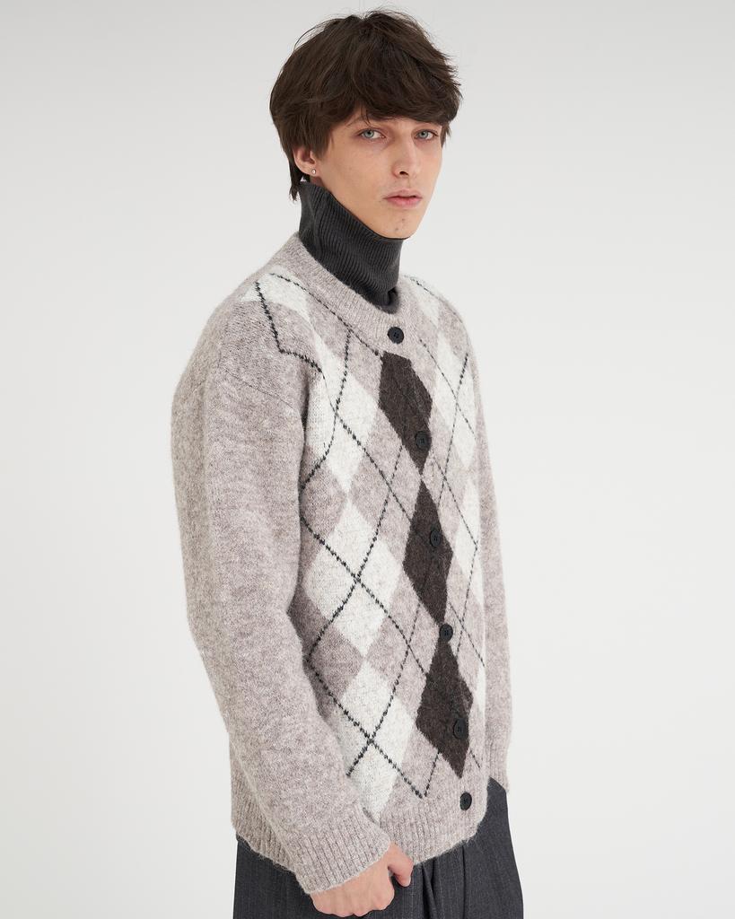 TENER Argyle Round Cardigan Brown