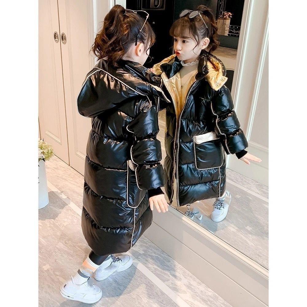 Winter Girls Down Jacket Long Style Keep Warm Fashion Princess Coat Hooded Zipper Girls Outerwear Kids Clothes