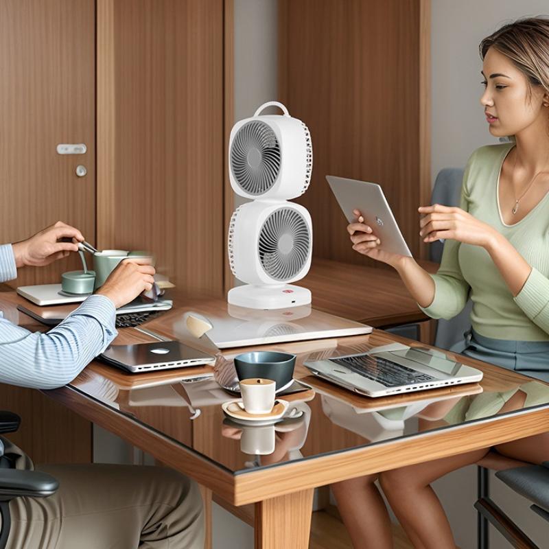 Neuer tragbarer kleiner Ventilator, doppelköpfiger, rotierender elektrischer Tischventilator, doppelschichtiger Umwälzventilator für den Haushalt