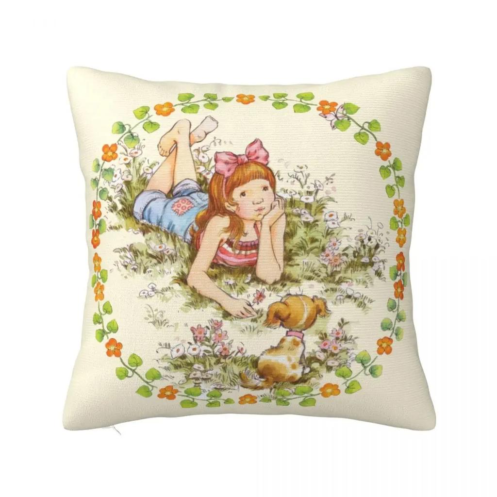 Niedlicher Kissenbezug mit Sarah Kay-Mädchen-Motiv, bedruckter Stoff, Kissenbezug, Dekoration, Cartoon-Kissenbezug für das Landleben, verschiedene Größen