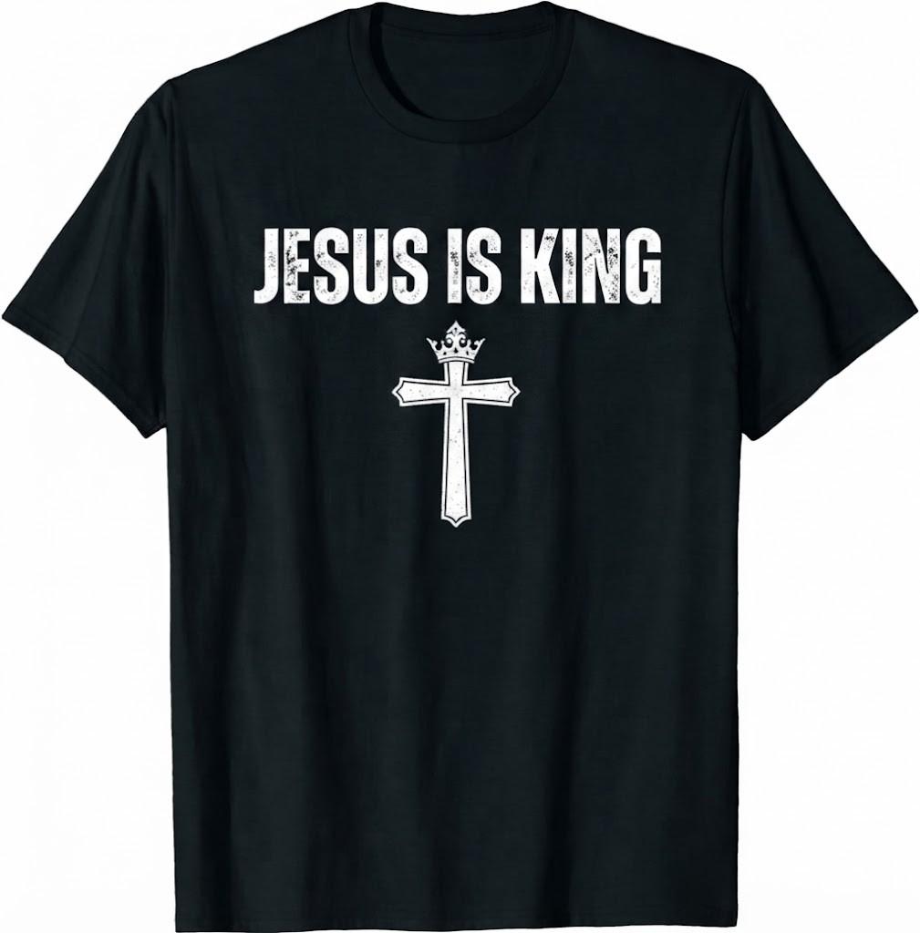 Jesus Is King Crown Cross Christian Faith Graphic T-Shirt Tee Black