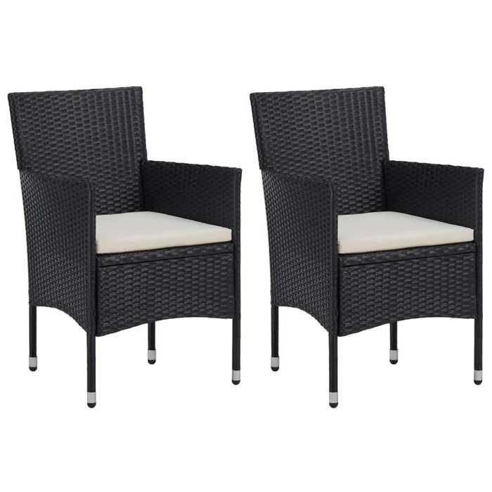 Ensemble à dîner de jardin - MAISON EXCLUSIVE - 3 pcs - Résine tressée noire - Table WPC - Coussins rembourrés