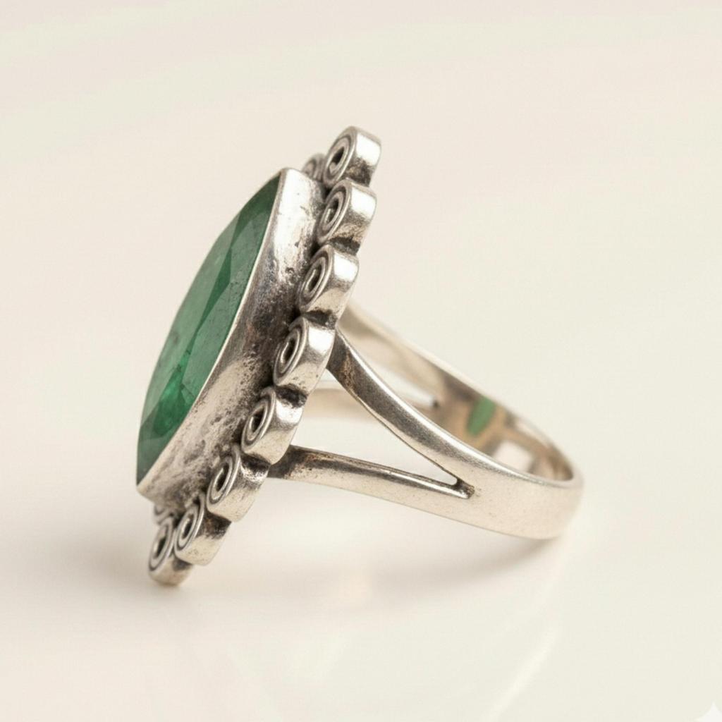 Anello Marquise Smeraldo Verde, Anello Fiore in Argento Sterling 925, Gioiello Fine Fatto a Mano per Regalo Donna