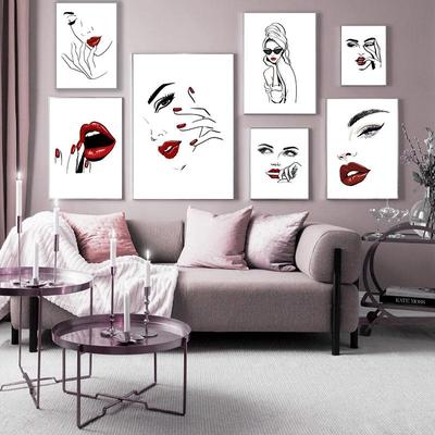 Toile de maquillage Sexy pour femme, Art mural nordique, cils, lèvres rouges, peinture murale, image de mode, affiche et imprimés pour décoration de maison
