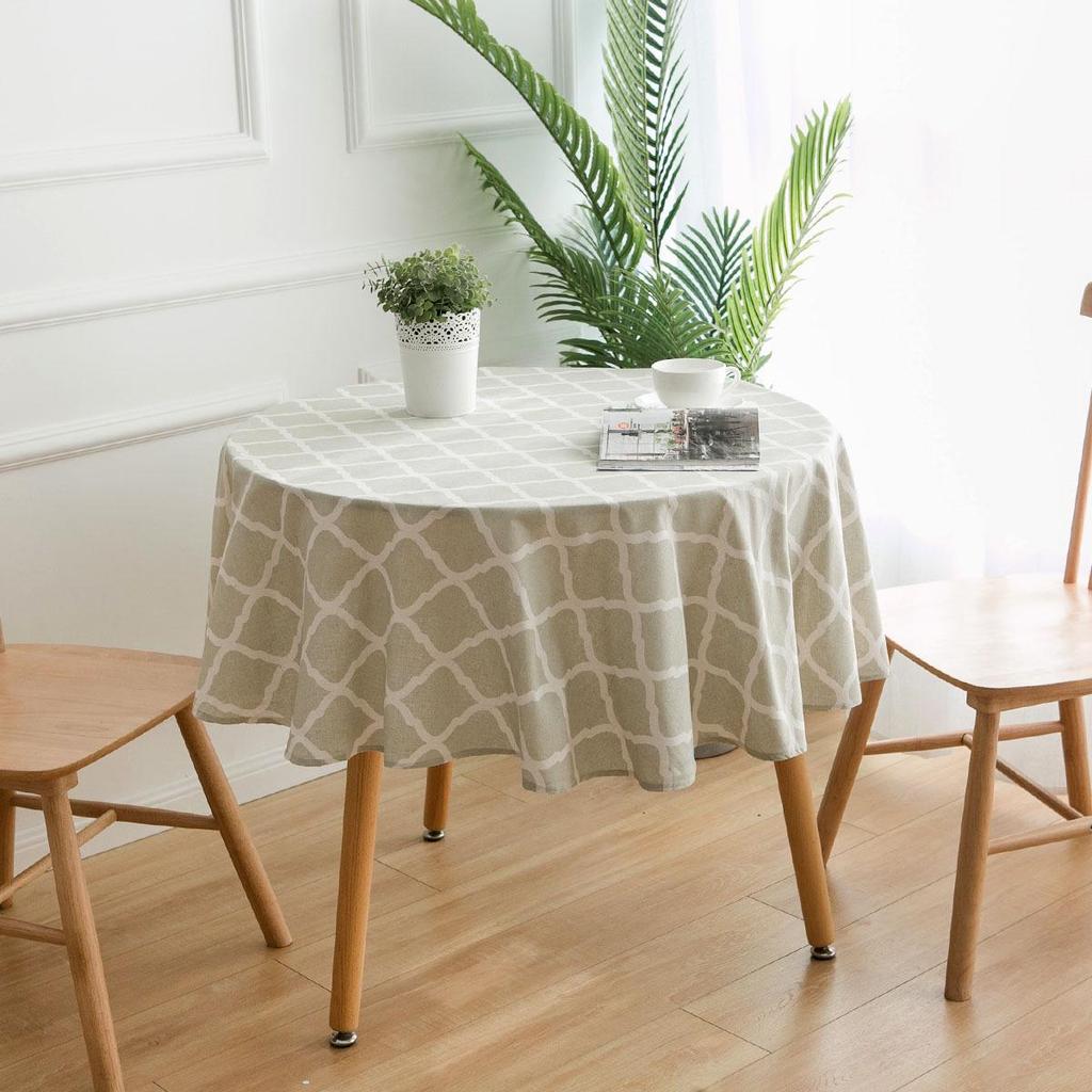Bohemian Blue Geometric Print Tablecloth with Mediterranean Style Napkins - Cotton Linen for Coffee Table