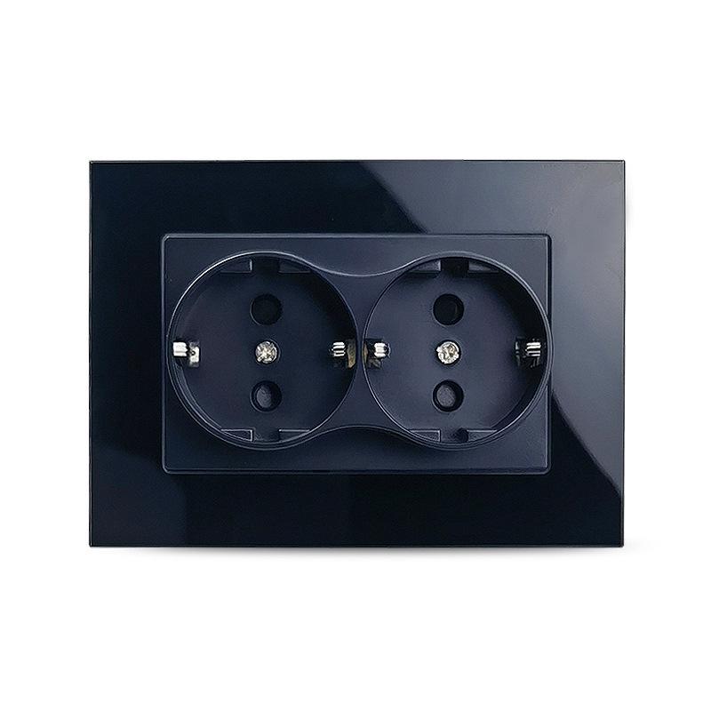 Tempered Glass Double Socket for Round Boxes – Black, White, Gold, Gray