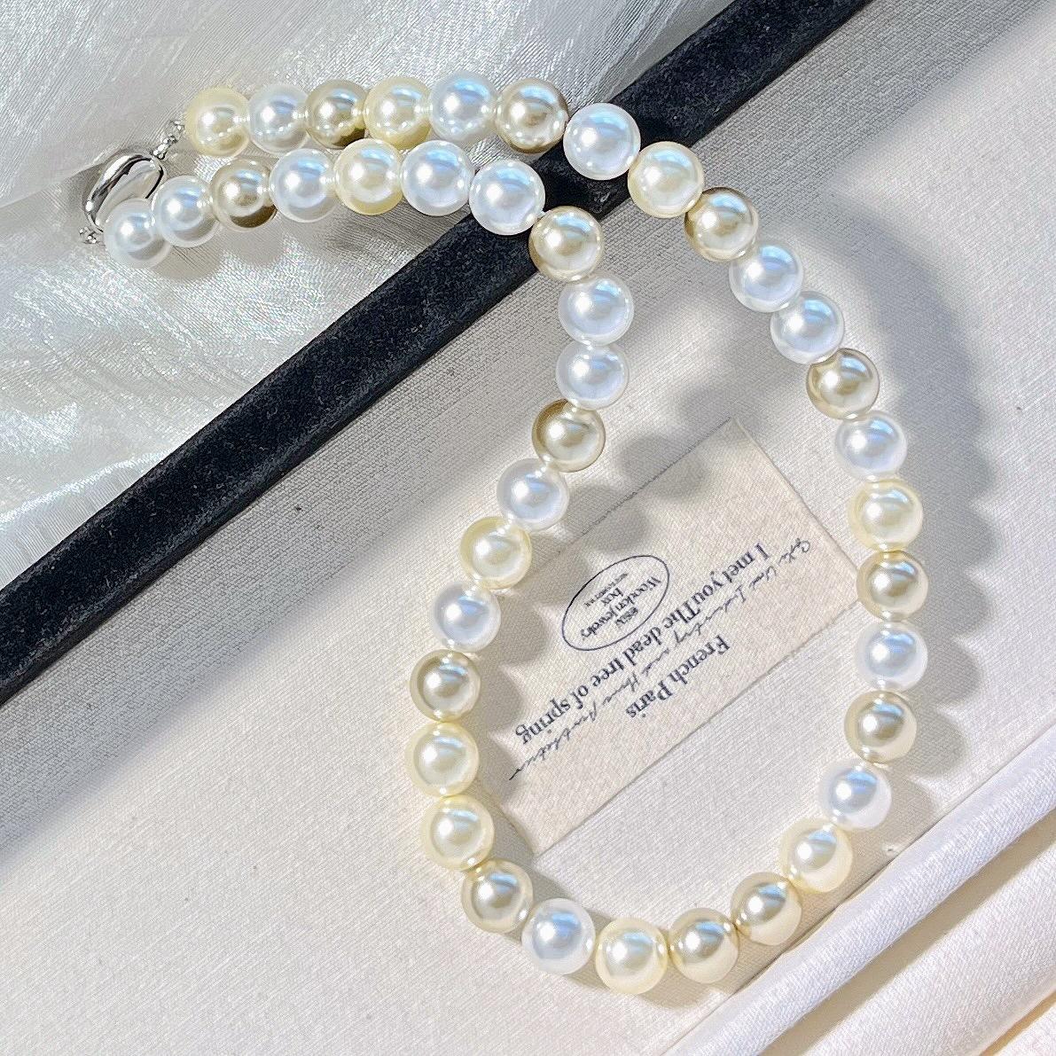 10Mm Autumn And Winter Highlight Grandma Gold Tahitian Artificial Crystal Pearl Necklace Collarbone Chain Sweater Chain