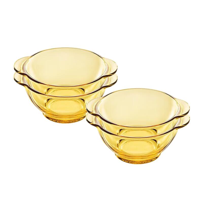 Corning Amber Heat-Resistant Glass Double-Handle Bowl Set