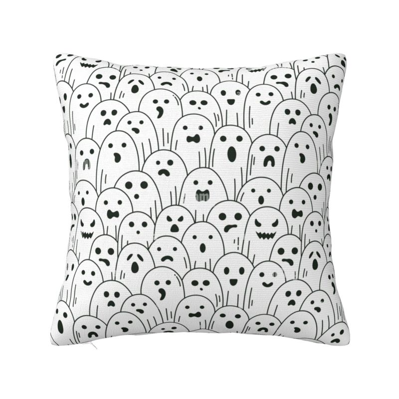 Halloween Horror Orange Ghost Pattern Pillowcover Decoration Cushions Cover Throw Pillow Case for Living Room Double-sided