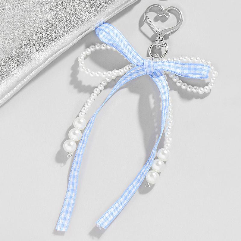 

Lattice Ribbon Bowknot Pearls Bag Pendant Charm Elegant Beaded Keyring Sweet Key Chain Exquisite Backpack Decoration Gifts