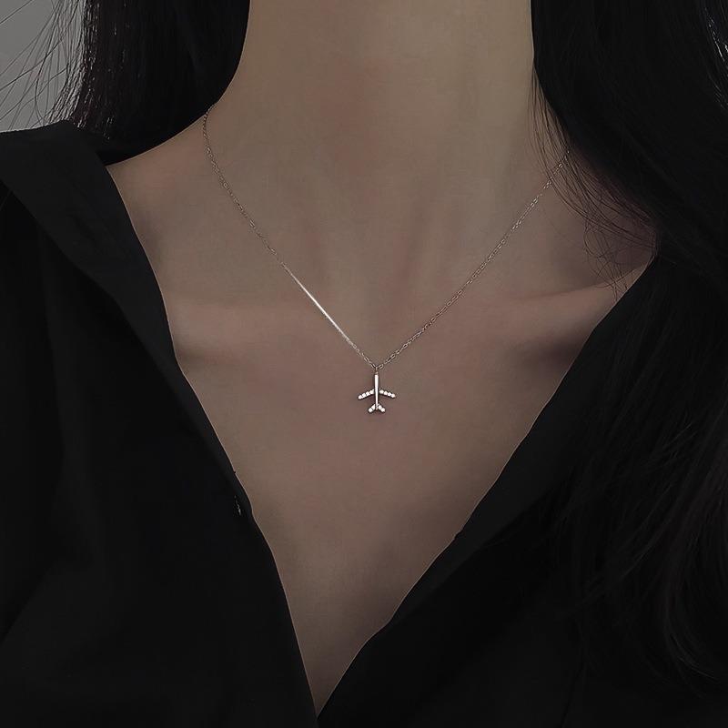 Collana da donna con ciondolo aereo in argento 925, collana clavicola, gioielli minimalisti, delicati, alla moda