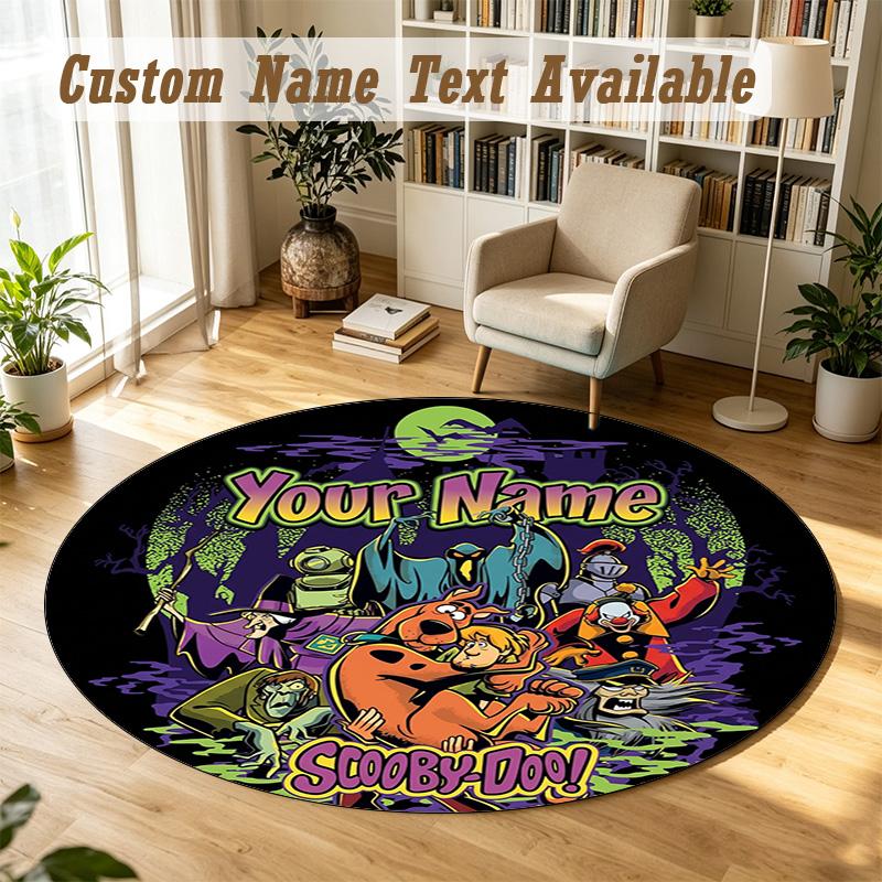 Scooby-Doo Personalized Round Rug Support Custom Name, Soft Home Decor Mat