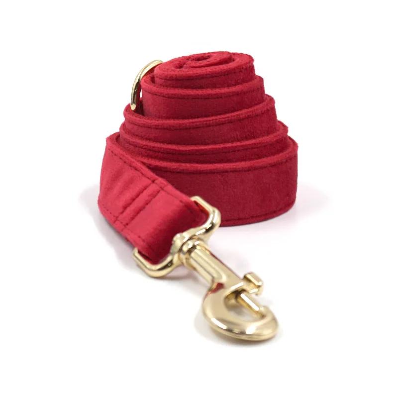 Personalized Dog Collar Custom Pet Collar Free Engraving ID Name Tag Pet Accessory Red Velvet Fiber Puppy Collar Leash