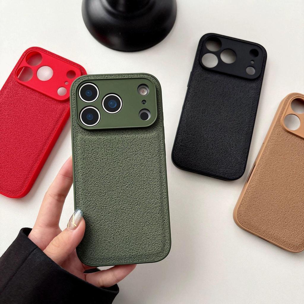 Solid Color Moon Crater Leather Phone Case for Apple 17PROMAX/15PRO - Trendy, Drop-Proof, Protective