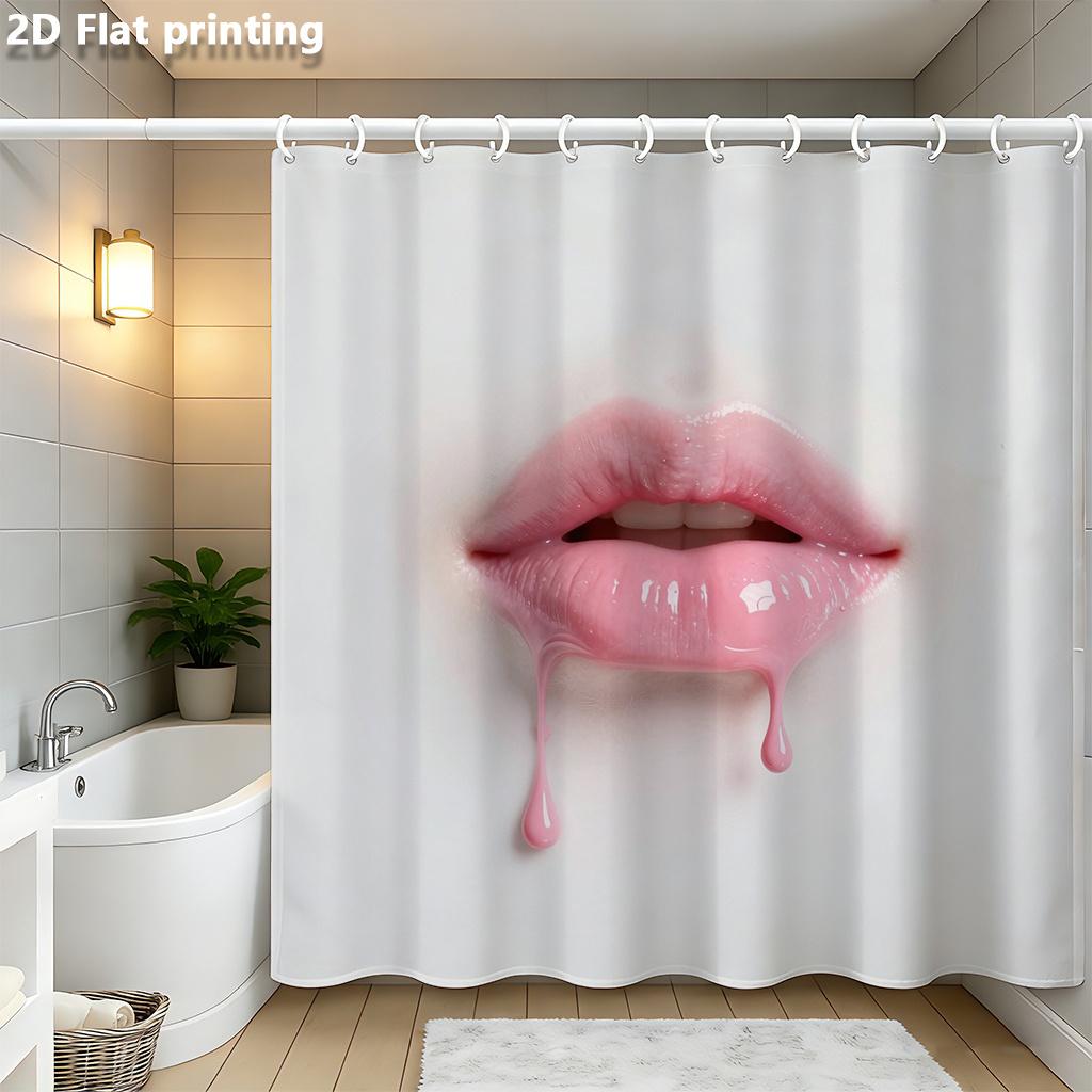 

Pink Dripping Lip Gloss Shower Curtain 1Pc With 12 Grommets Polyester 2D Flat Print 70.8X70.8 Inch Bold Artistic Bathroom Decor W60H190(CM)-1 Pcs