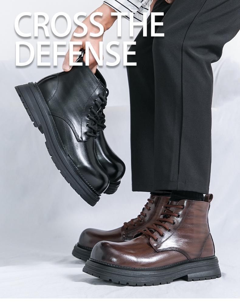 Men's British Style High-Top Martin Leather Boots - Versatile Workwear, Casual Mid-Top Motorcycle Shoes