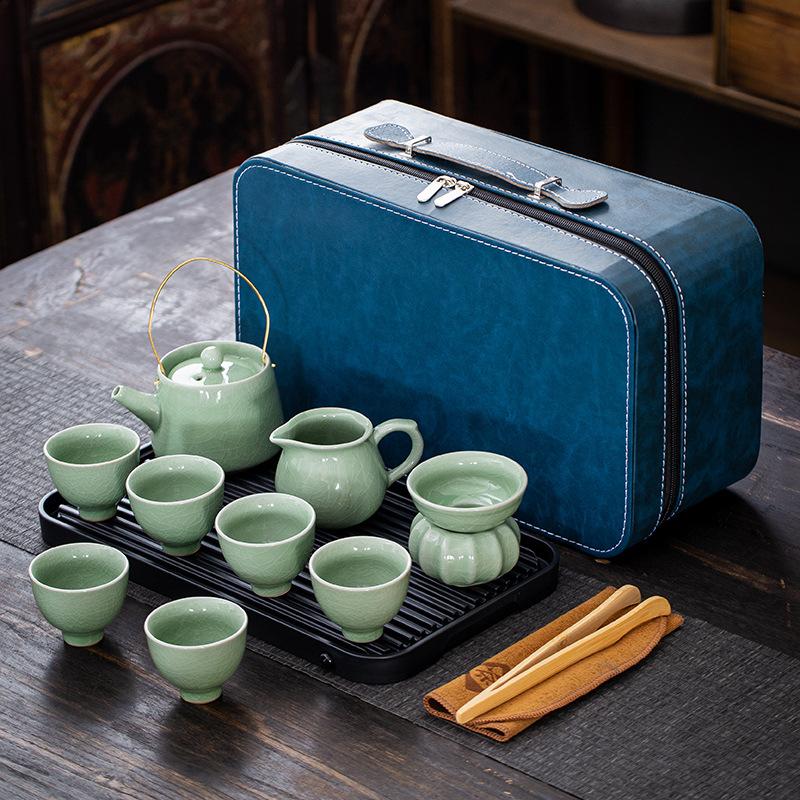 Travel tea set, portable bag, complete set of office tea, practical ceramic, Kung Fu tea tray, teapot set, hand gift pottery