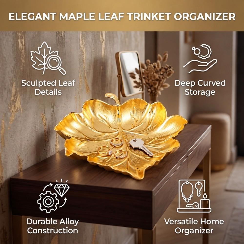 Zinc Alloy Jewelry Dish Golden Jewelry Organizer Tray Leaf Shaped Tray for Earrings