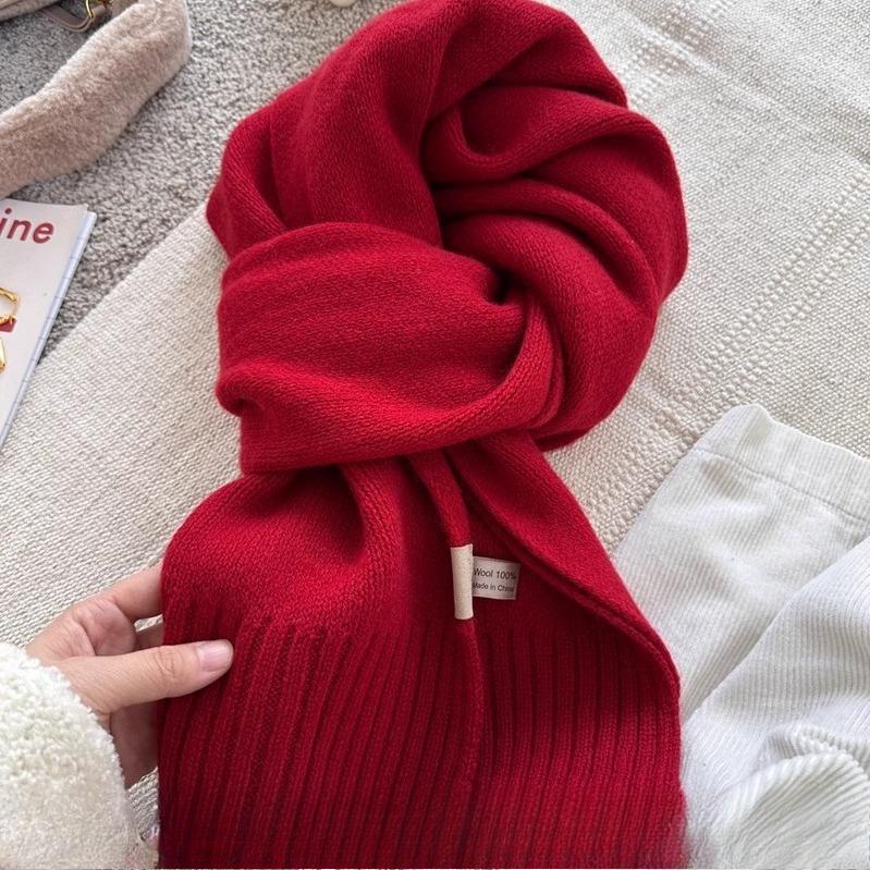 New Year's Red Little Luck Christmas Red Hat  Pure Wool Scarf  Gloves  Cold Resistant Outdoor Warm Scarf