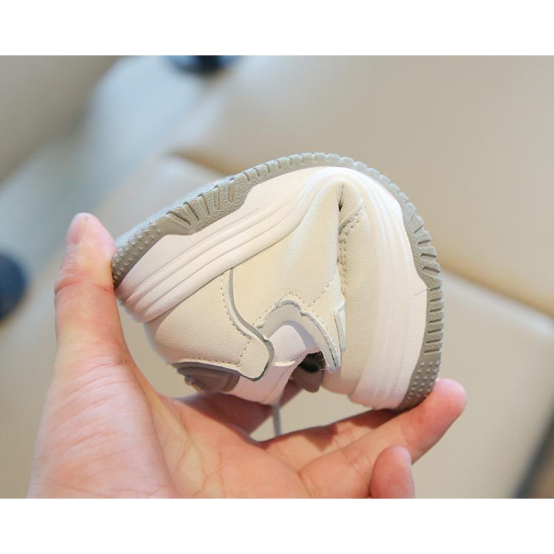 Children's Sports Shoes - Spring/Autumn Casual High-Top Skate Shoes for Boys, White Sneakers for Girls, Soft-Soled Puffy (Doughnut) Shoes for Toddlers