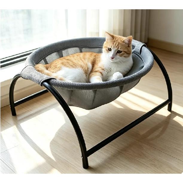 Circular Pet Elevated Bed, Cat Bed Net, Breathable Small Dog and Cat Hanging Basket Bed, Detachable and Washable Cat Bed