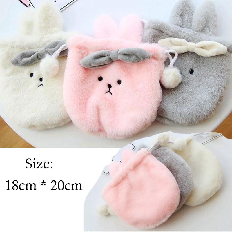 1pcs Cute Cartoon Shape Coin  Bag Women Girl Plush Rabbit Ear Mini Storage Bag Drawstring Pouch