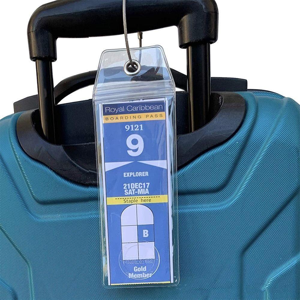Steel Wire Cable Loop Cruise Luggage Tag Holders PVC Zip Seal Pouch Suitcase Label Holder Waterproof Clear Cruise Tags