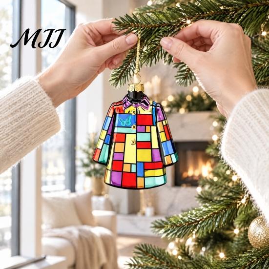 Artistic Guitar Hanging Decor Acrylic Christmas Ornament, Patchwork Jacket Butterfly Flat Pendant Tree Ornaments with Gold String for Wall Car, Music