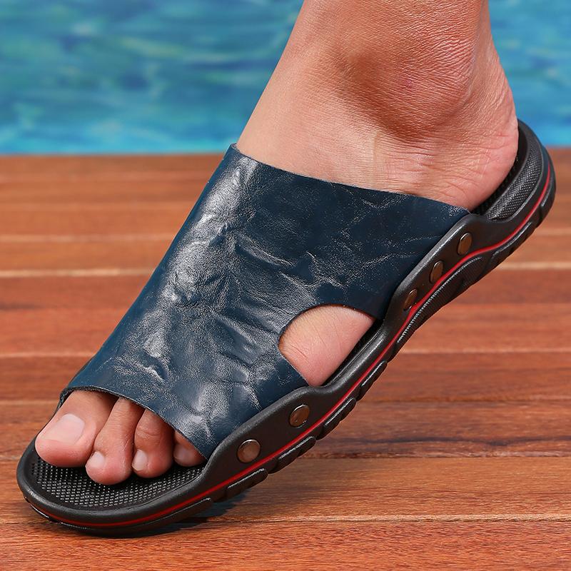 Heren Retro Slippers voor Zomer Buitenkleding Trend Klassiek Leerontwerp Strand Buitencomfort Antislip Loopschoenen 38