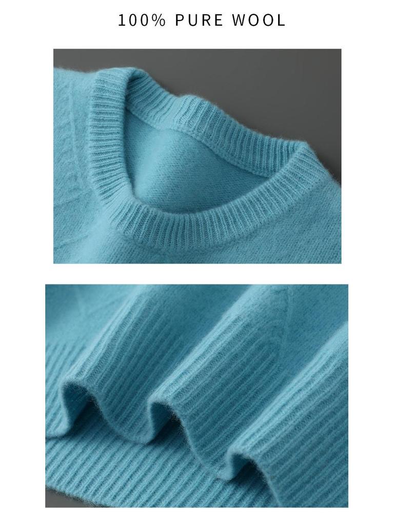 Men's Diamond Jacquard Pure Wool Pullover - Thick, Soft, and Smooth Round Neck Sweater for Autumn/Winter 2025.