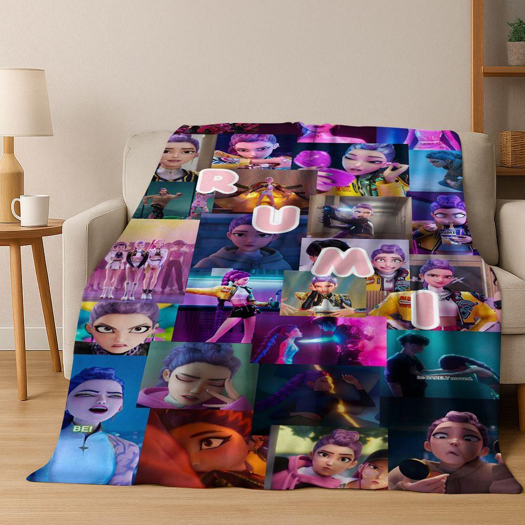 26 Stil Neue KPOP Dämonenjäger Rumi Mira Zoey Cartoon Flanell Decke, Gemütliche Weiche Überwurfdecke für Zuhause Schlafzimmer Bett Sofa Abdeckung