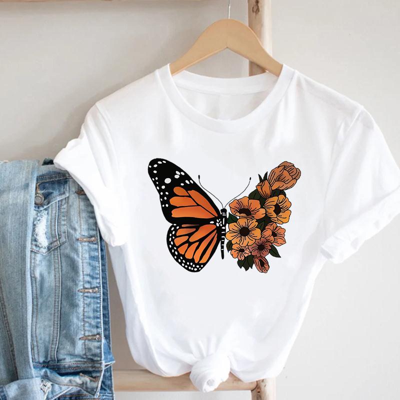 Watercolor Butterfly Tee Top Women Print Summer Fashion T-shirt Elegant Clothing Casual Short Sleeve Lady Female Graphic T-shirt