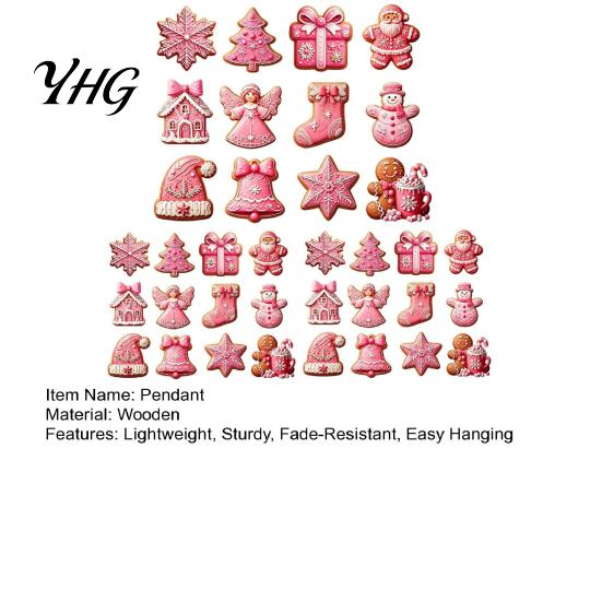 Christmas Tree Garland Decor Pieces 12/24/36Pcs Pink Gingerbread Wooden Ornaments, Xmas Hanging Decorations, Holiday Souvenirs for Seasonal