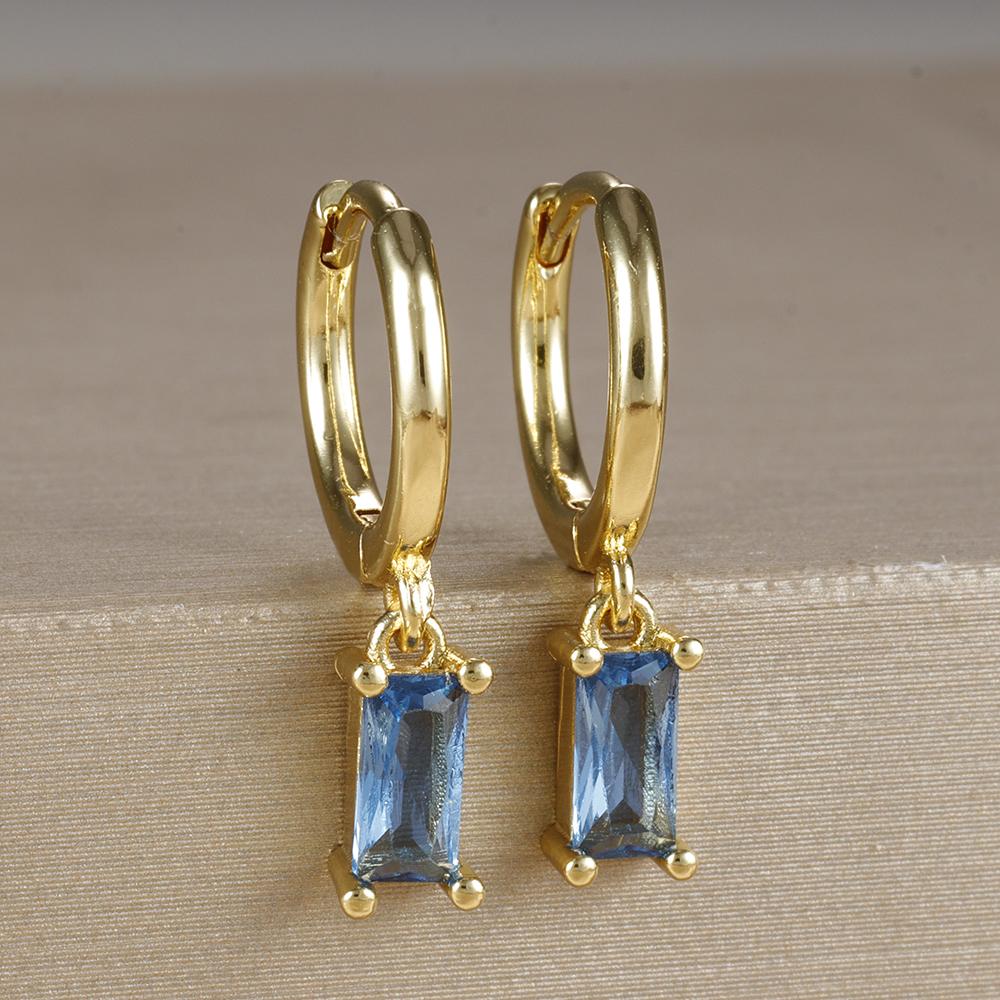 2PCS Stainless Steel December Birthday Stone Square Hanging Earrings Cubic Zirconia Chain Flower Dangle Earring Piercing Jewelry