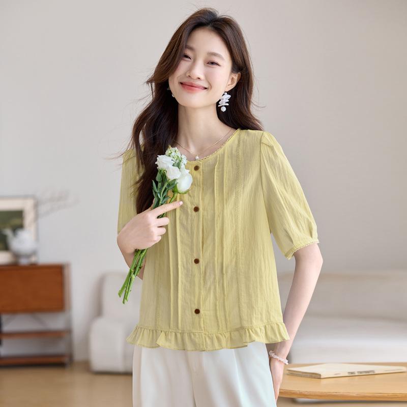 

Модная футболка с фестончатым краем и коротким рукавом женская летняя новая с круглым вырезом свободная и тонкая однотонная футболка топ трендовая XL жёлтый