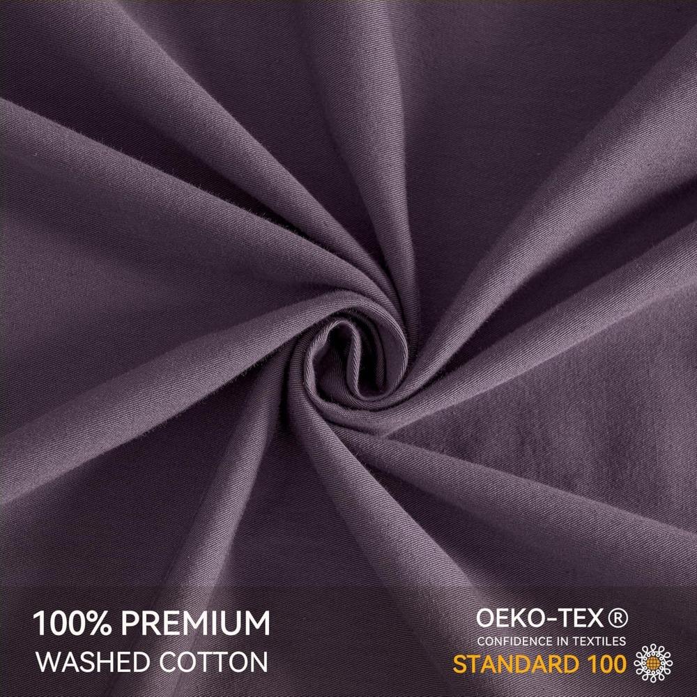 JELLYMONI Sheet Set King Size 4pcs Cotton Purple Easy-Fit 16 Inch Deep Pocket 100% Washed Cotton Soft Breathable (1 Fitted Sheet