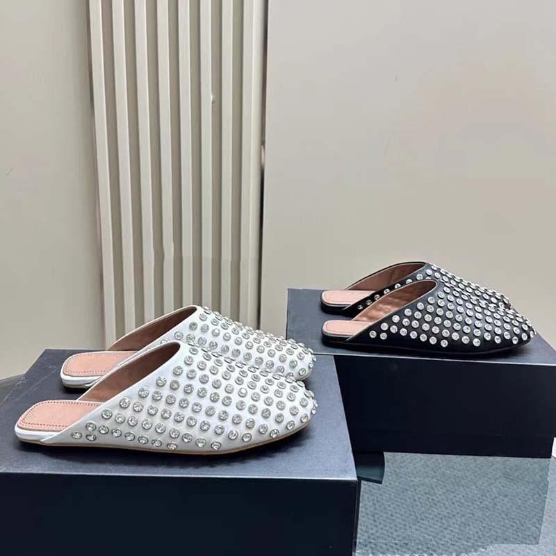 Ladies  New Fashionable Rhinestone Rivet Baotou Slippers Fashion Square Tail Muller Women's Shoes Fashion Women's Shoes