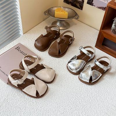 Mädchen Sandalen Unifarbe Vielseitig Kinder Strandschuhe Klettverschluss Weiche Sohle 2025 Sommer Neu Kinder Prinzessin Schuhe Koreanischer Stil