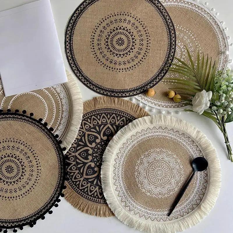 New Ins Style Minimalist Tableware Mat Home Circular Woven Mat Restaurant Retro Hemp Decorative Mats Shooting Prop Coaster