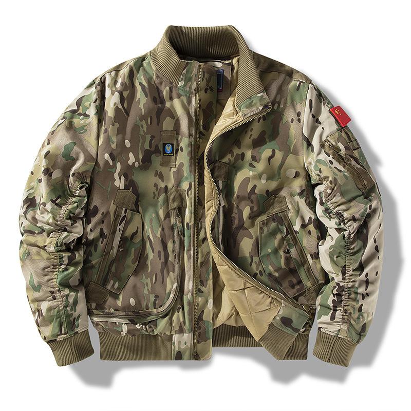 Pánská pilotní bavlněná bunda, podzimní a zimní, zesílený stojáček, bavlněná podšívka, vyšívaná baseballová bunda s bavlněnou podšívkou