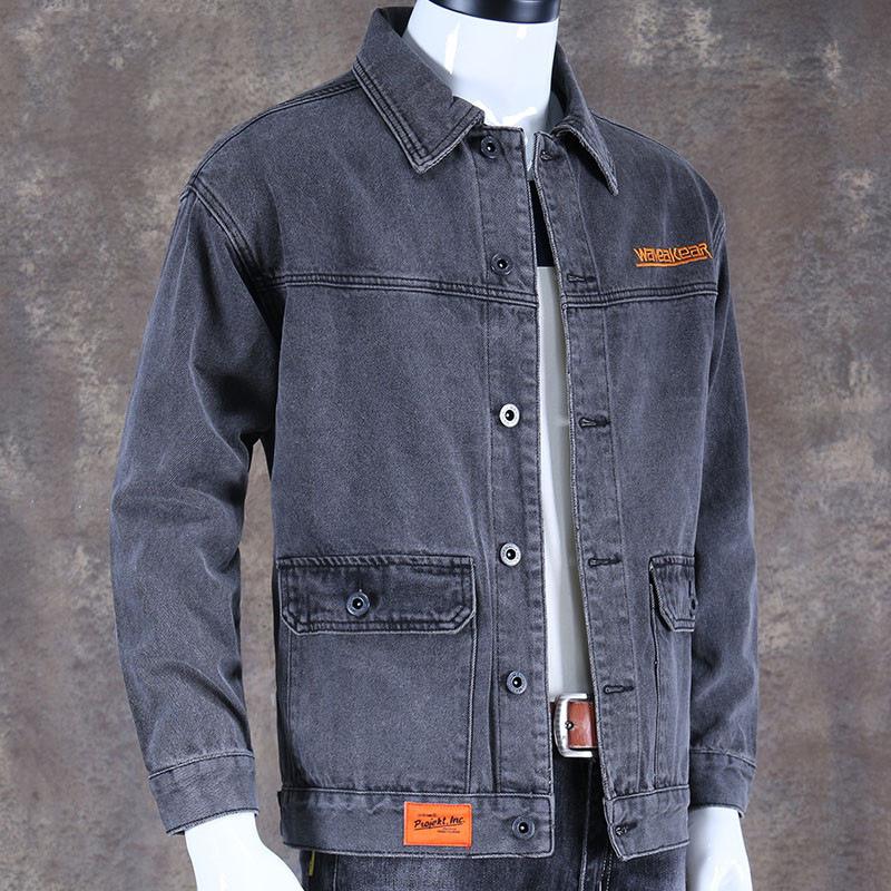 

Новая джинсовая куртка мужская свободная с лацканами, топ, осенне-зимняя куртка, джинсовая M