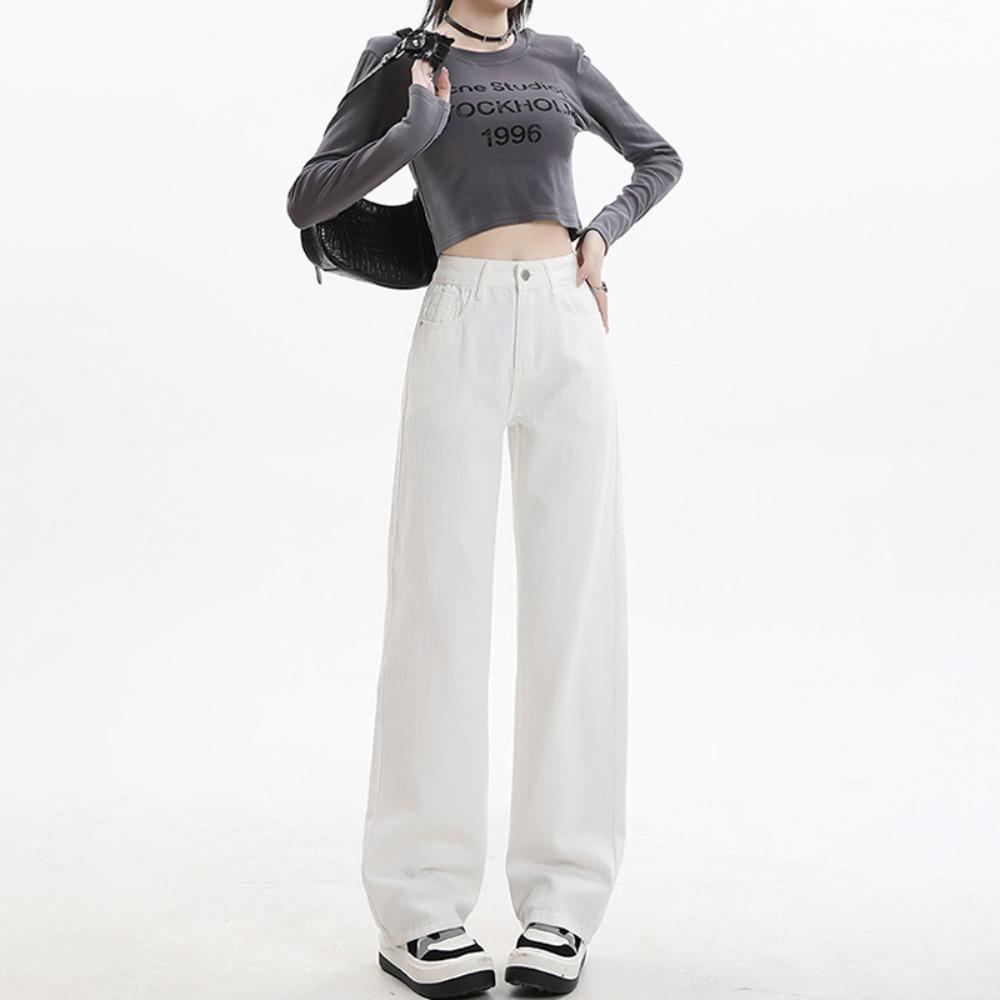 Autumn Straight-leg Pants Women's Versatile Simple Fashion, Thin and Tall Commuting Temperament Wide-leg Straight Jeans Tide