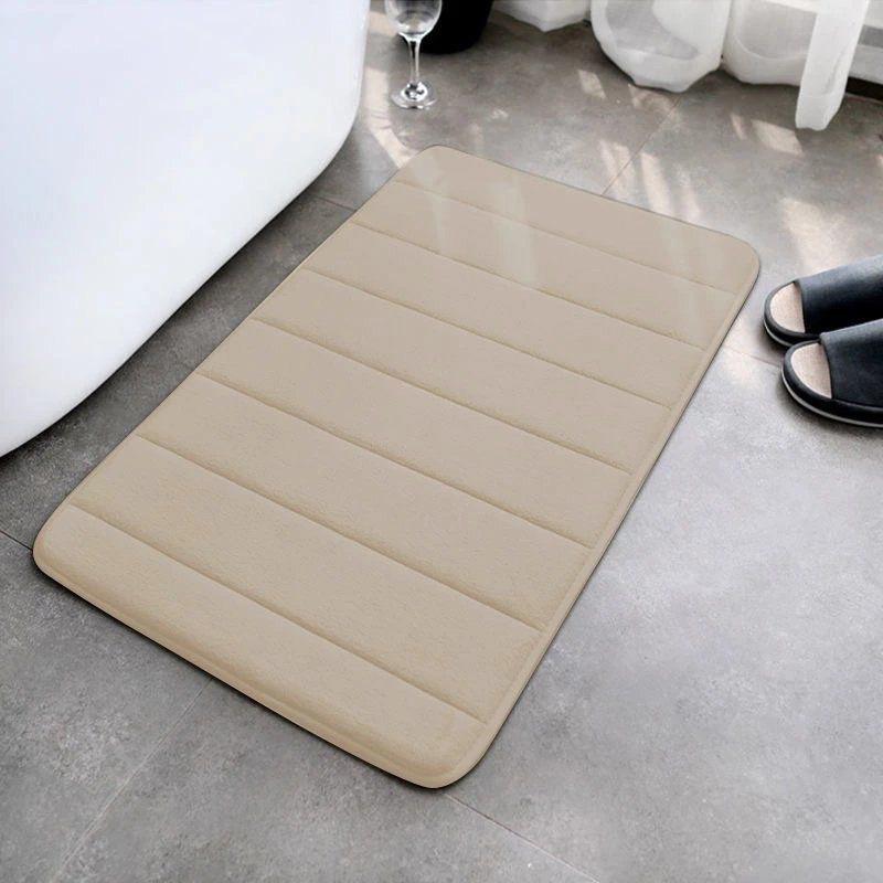 Striped Quilted Coral Fleece Non-Slip Bathroom Floor Mat